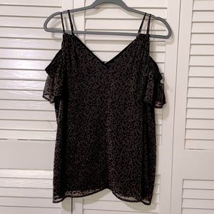 LOFT black cold shoulder semi sheer blouse